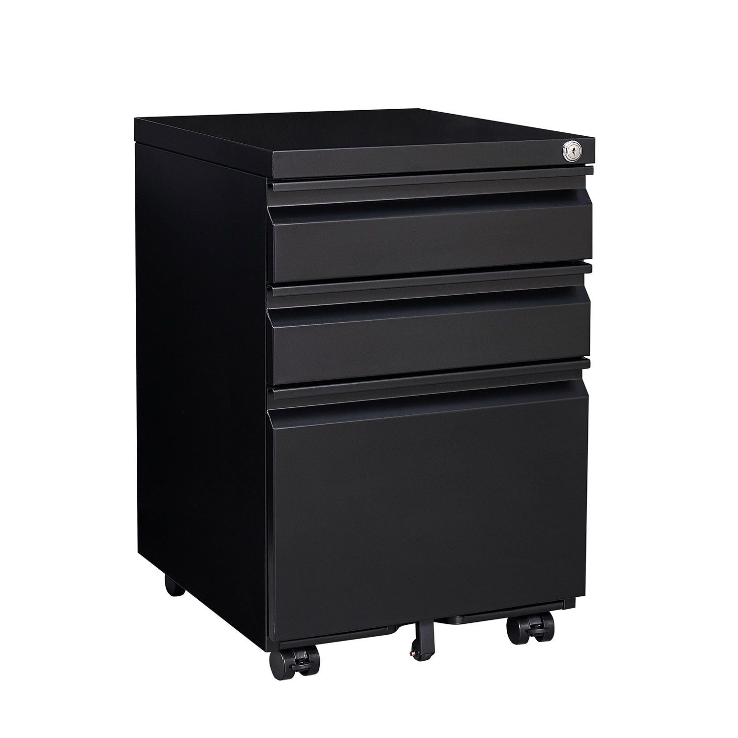 Contemporary Black 3 Drawer Mobile Filing Cabinet With Lock, Metal Office Storage For Legal / Letter Size