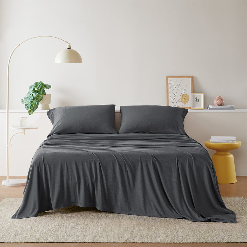 Cotton Blend Jersey Knit - Twin All Season Sheet Set - Dark Gray