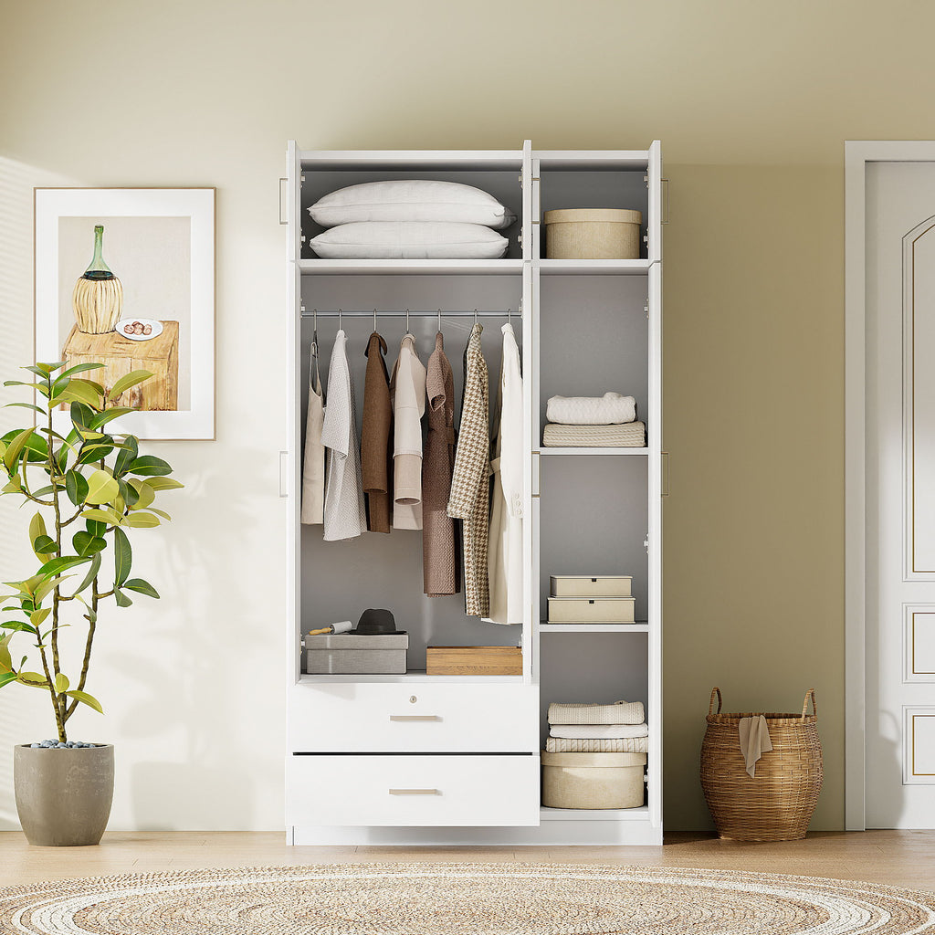 Modern 3 Door Mirror Wardrobe With 2 Drawers And Top Cabinet