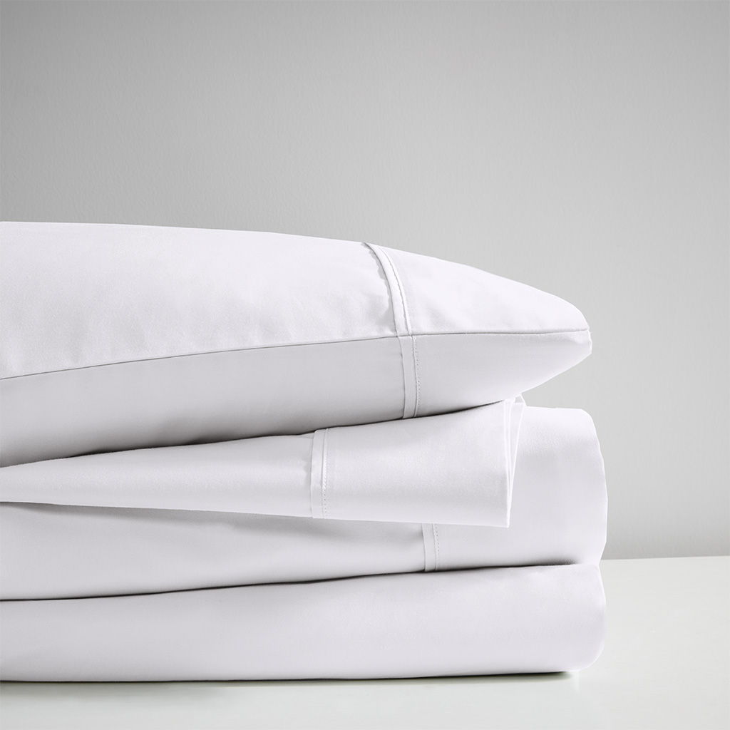 600 Thread Count - Cooling Cotton Blend 4 Piece Queen Sheet Set - White