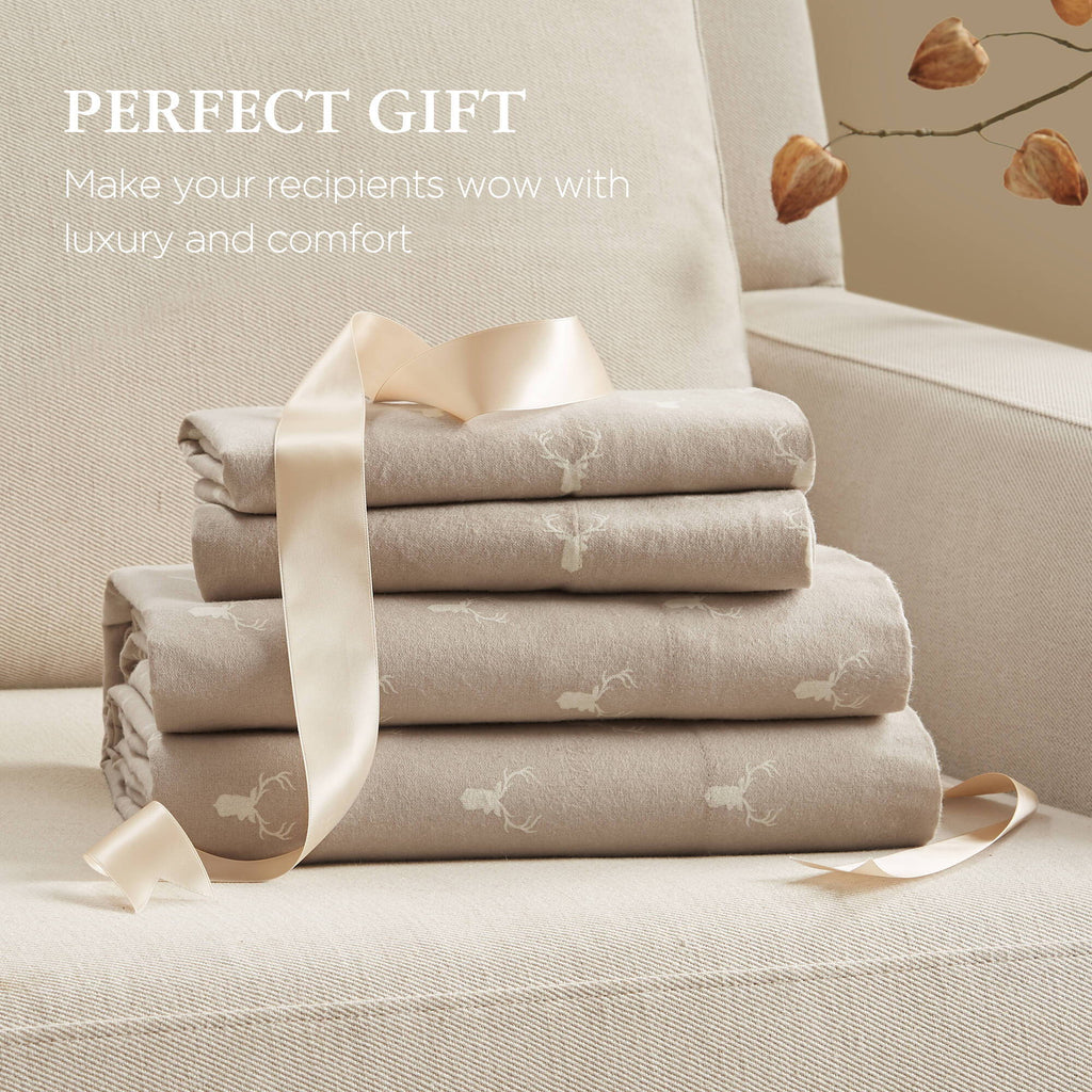 Flannel - Full 100% Flannel Printed Sheet Set - Stag Head