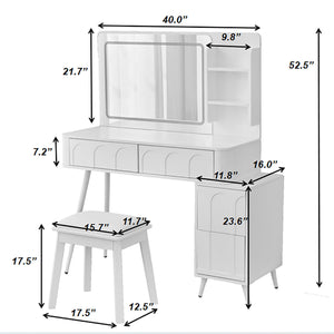 Modern Makeup Vanity Desk With LED Lights & Mirror 4 Drawer Dressing Table Set Space Saving For Bedroom - White