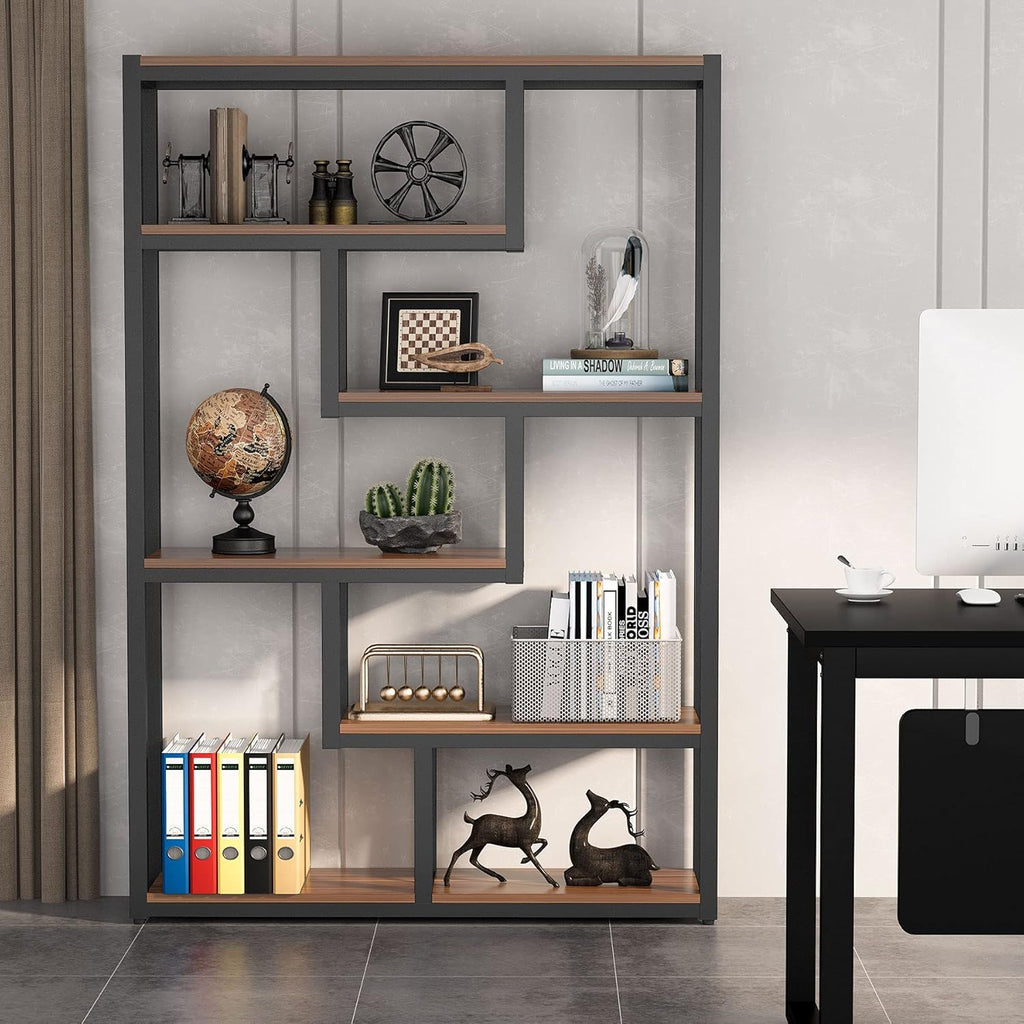 6 Tier Etagere Bookcase With Asymmetrical Shelves For Living Room