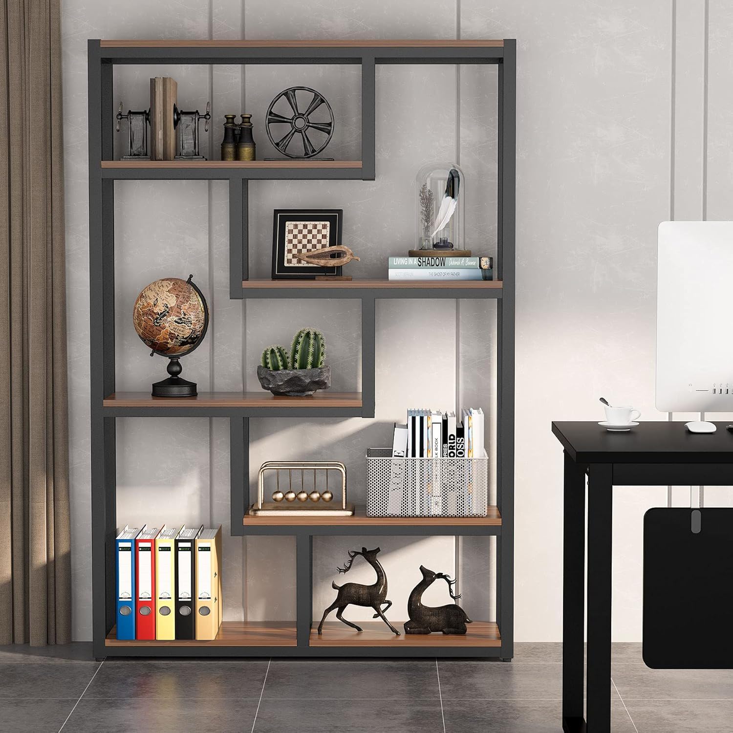 6 Tier Etagere Bookcase With Asymmetrical Shelves For Living Room