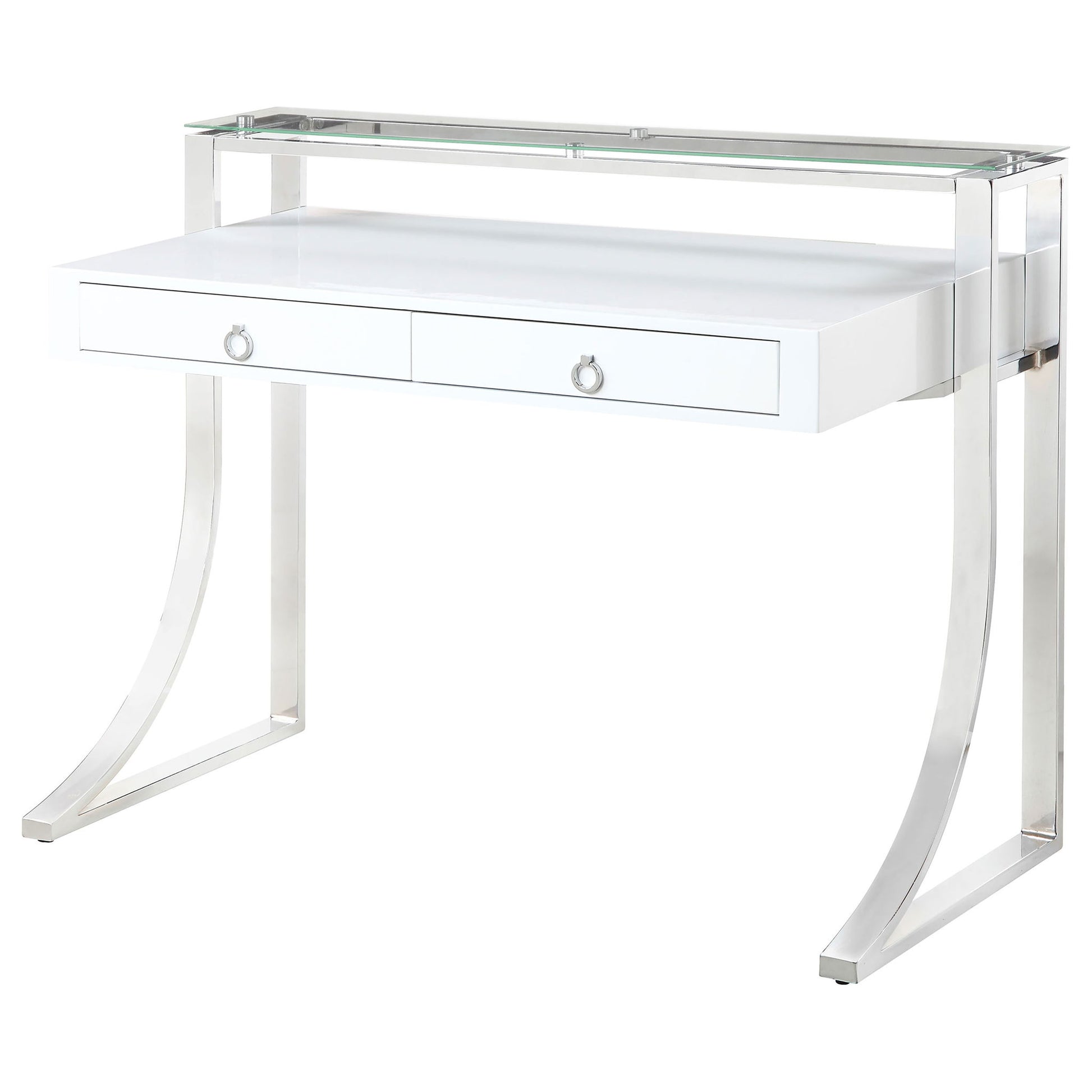 Serrano - 2 Drawer Writing Desk With Polished And Tempered Glass Hutch - Glossy White