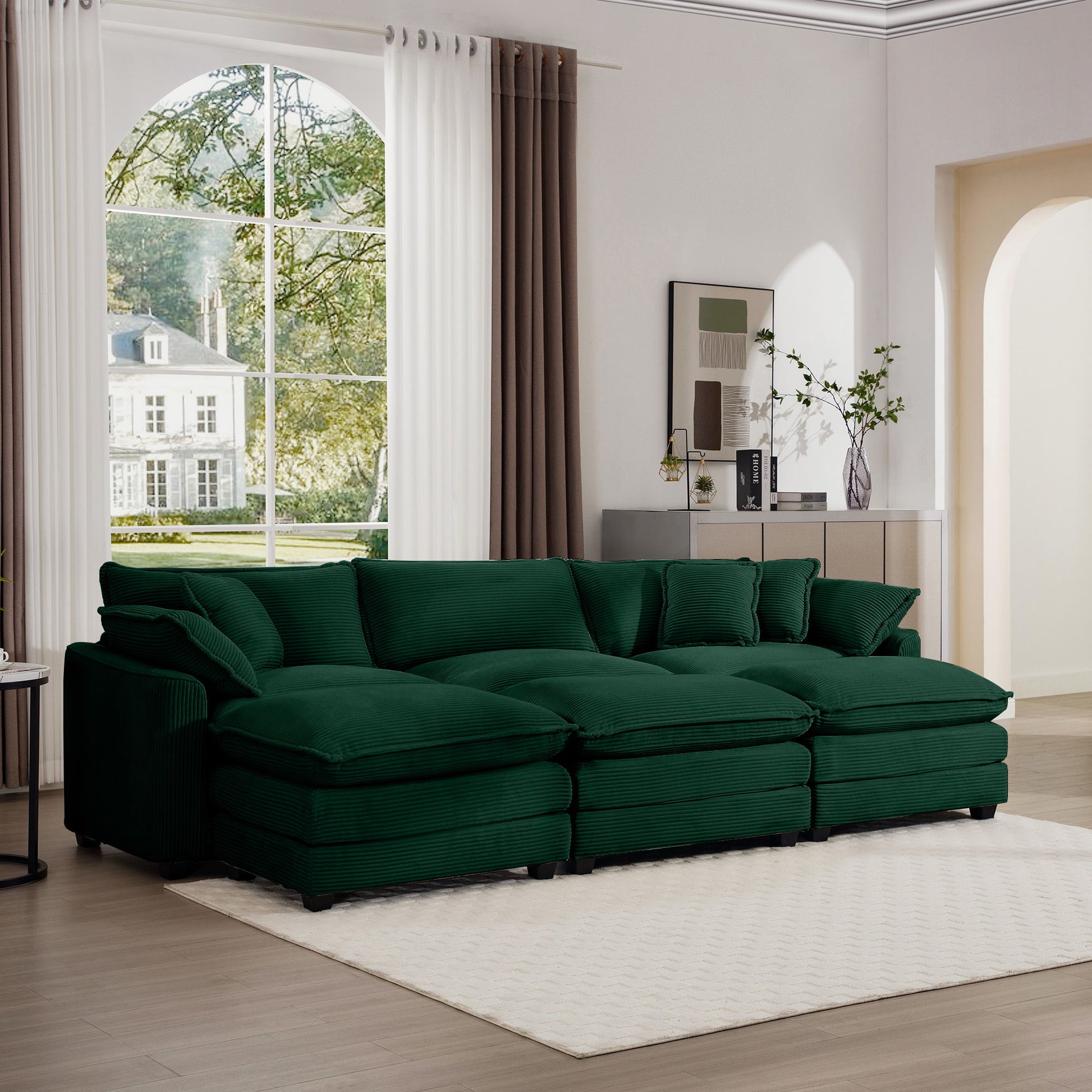Modern Oversized Modular Cushion Sofa With Ottoman, Low Back, Deep Seating Sofa Set
