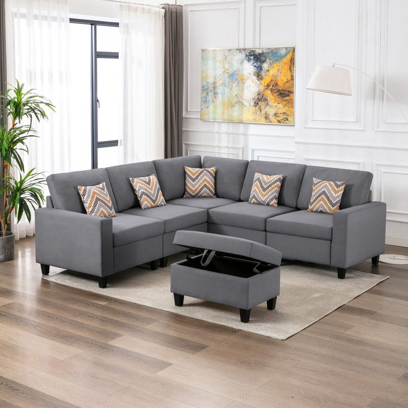 Nolan - Fabric 6 Piece Sectional Sofa With Pillows And Interchangeable Legs