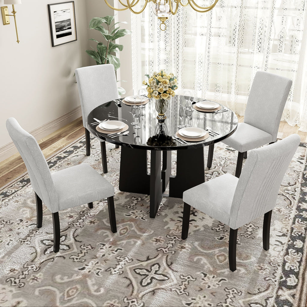 5 Piece Round Dining Table Set, Modern Dining Table And 4 Upholstered Chairs For Dining Room