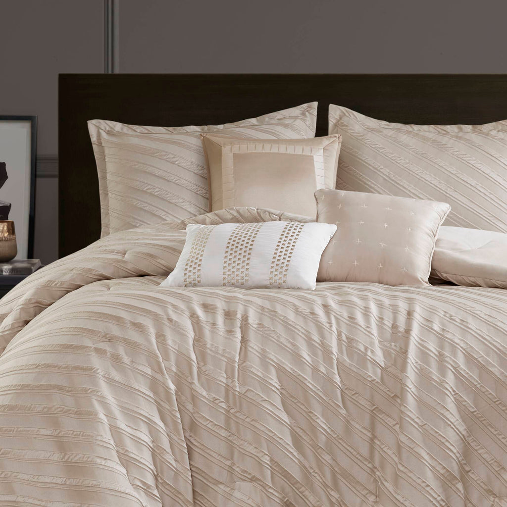 Riva - 7 Piece King Comforter Set - Beige