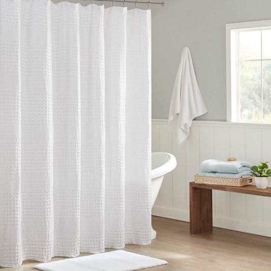 Arlo - Super Waffle Textured Solid Shower Curtain - White