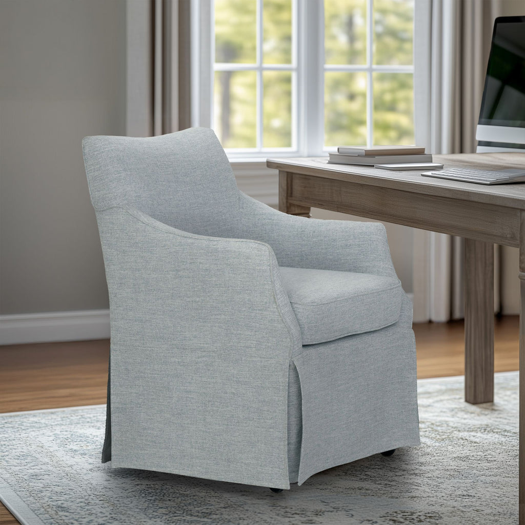 London - Upholstered Skirted Dining Arm Chair With Hidden Casters - Light Blue
