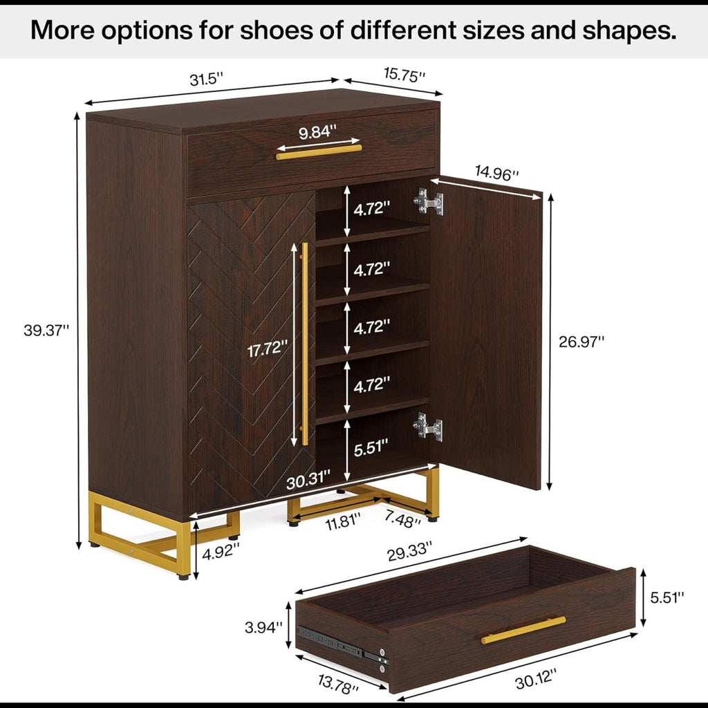 Shoe Cabinet With Doors, 6 Tier Storage Organizer - Dark Walnut