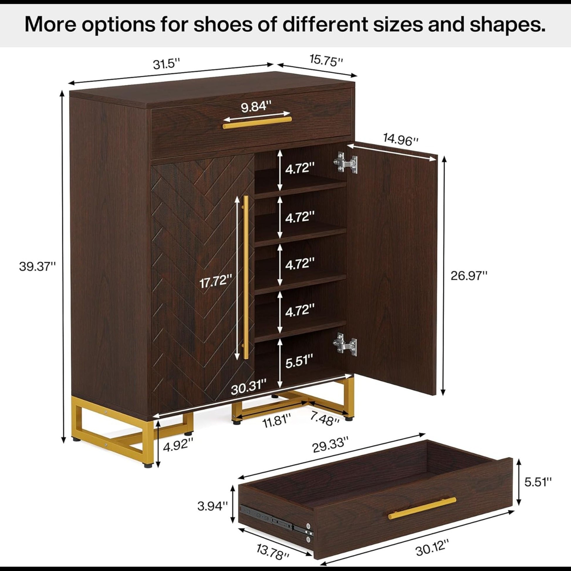 Shoe Cabinet With Doors, 6 Tier Storage Organizer - Dark Walnut