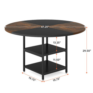 Round Dining Table For 4 With Storage Shelf - Brown / Black