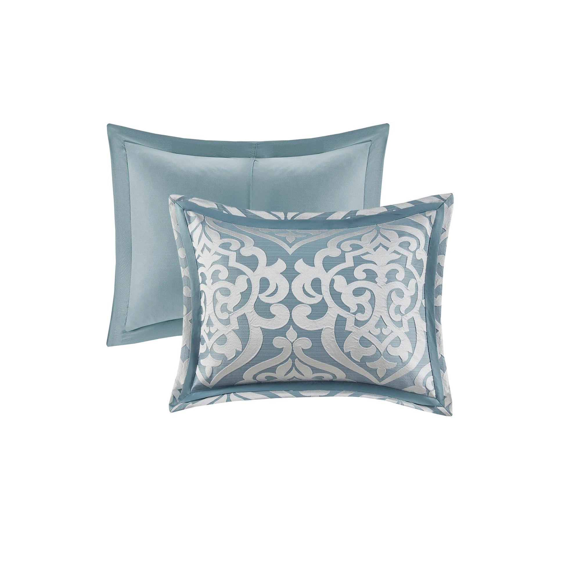 Odette - 8 Piece Jacquard Comforter Set - Light Blue