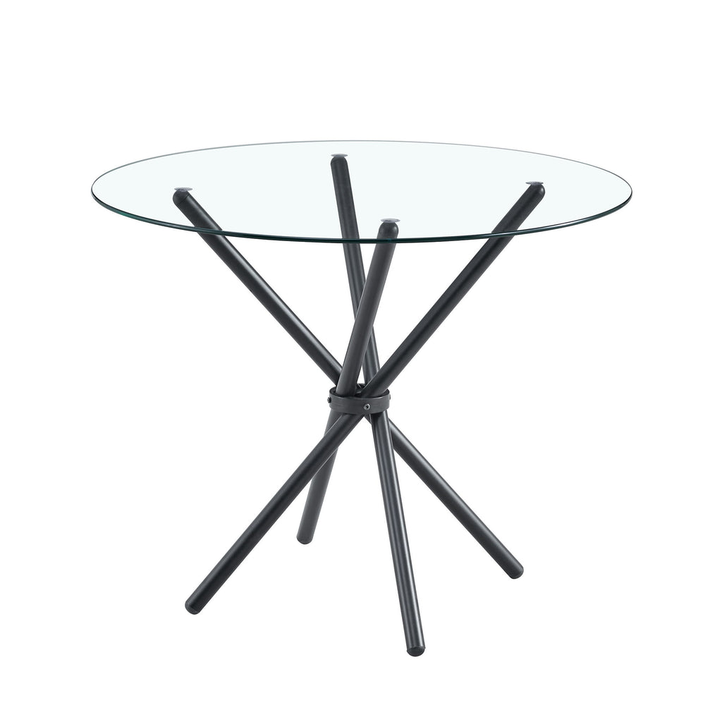 Modern Circular Transparent Tempered Glass Round Table With Metal Legs 36.6" Diameter - Silver / Transparent