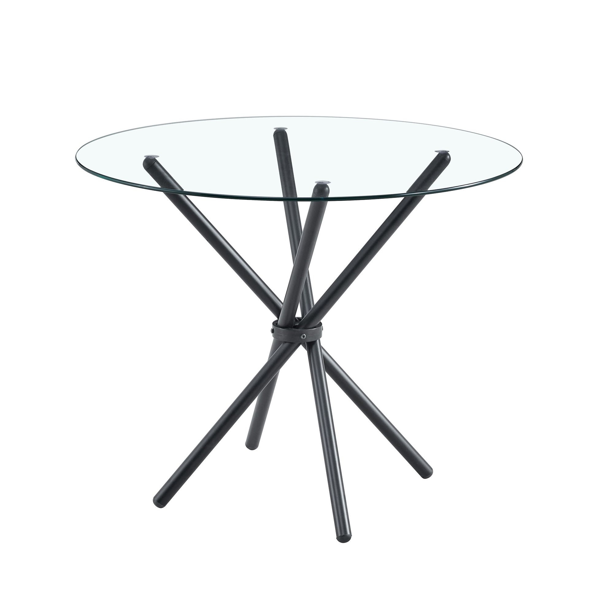 Modern Circular Transparent Tempered Glass Round Table With Metal Legs 36.6" Diameter - Silver / Transparent