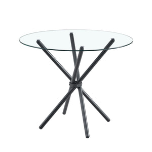 Modern Circular Transparent Tempered Glass Round Table With Metal Legs 36.6" Diameter - Silver / Transparent
