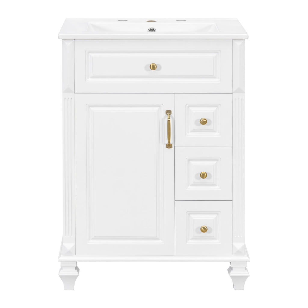 Freestanding Bathroom Vanity With Sink, 3 Drawers & Flip-Out Drawer
