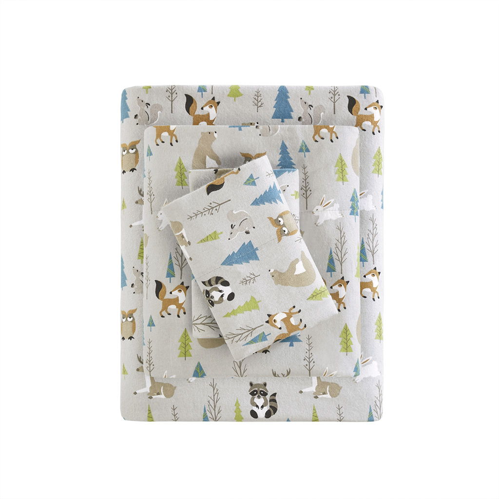 Cozy Flannel - Queen Printed Sheet Set - Multi Forest Animals