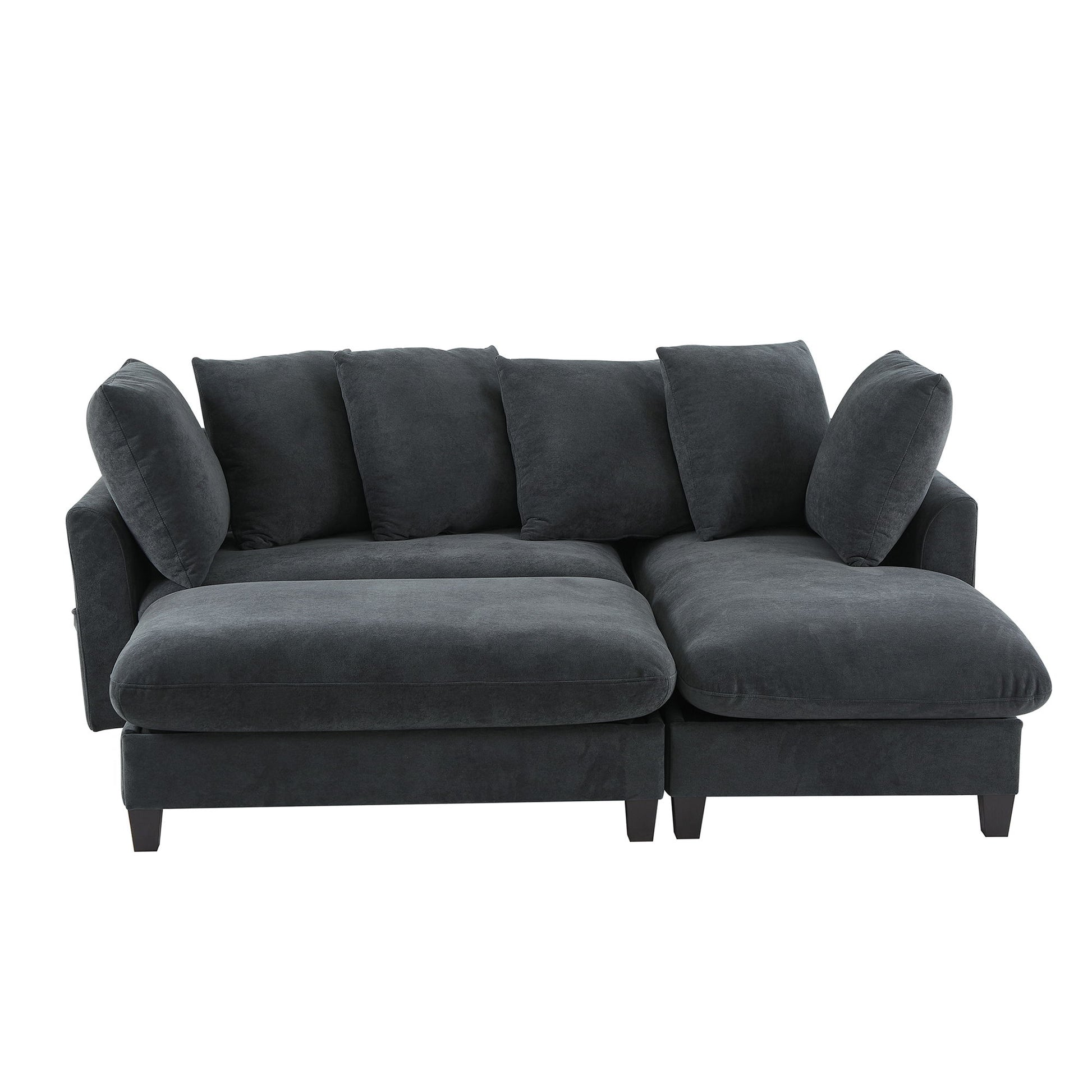 Upholstered L Shaped Sectional Sofa With Storage, Movable Ottoman, And 6 Throw Pillows