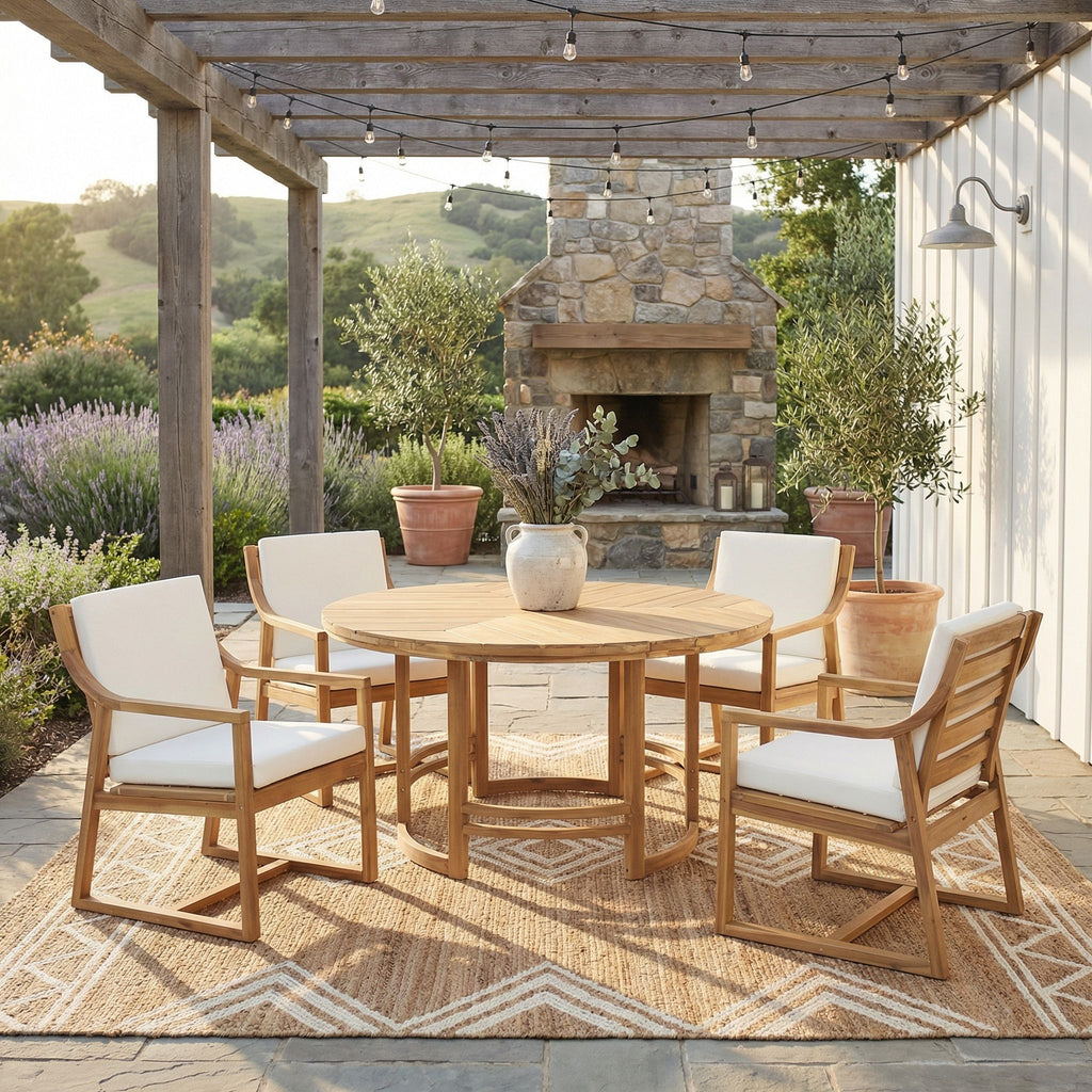 5 Piece Outdoor Dining Set, Patio Table And Chairs With Umbrella Hole