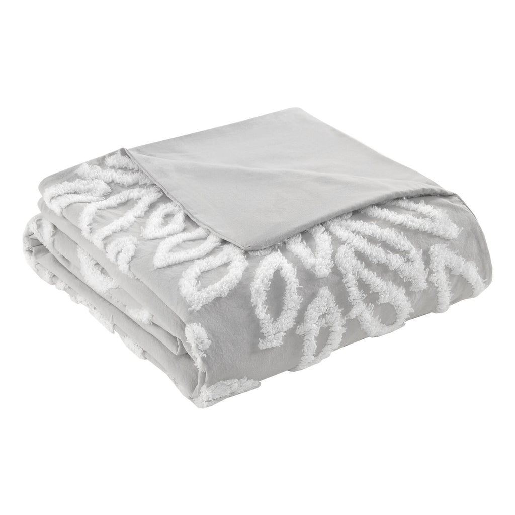 Veronica - 3 Piece Tufted Floral Duvet Cover Set - Gray / White