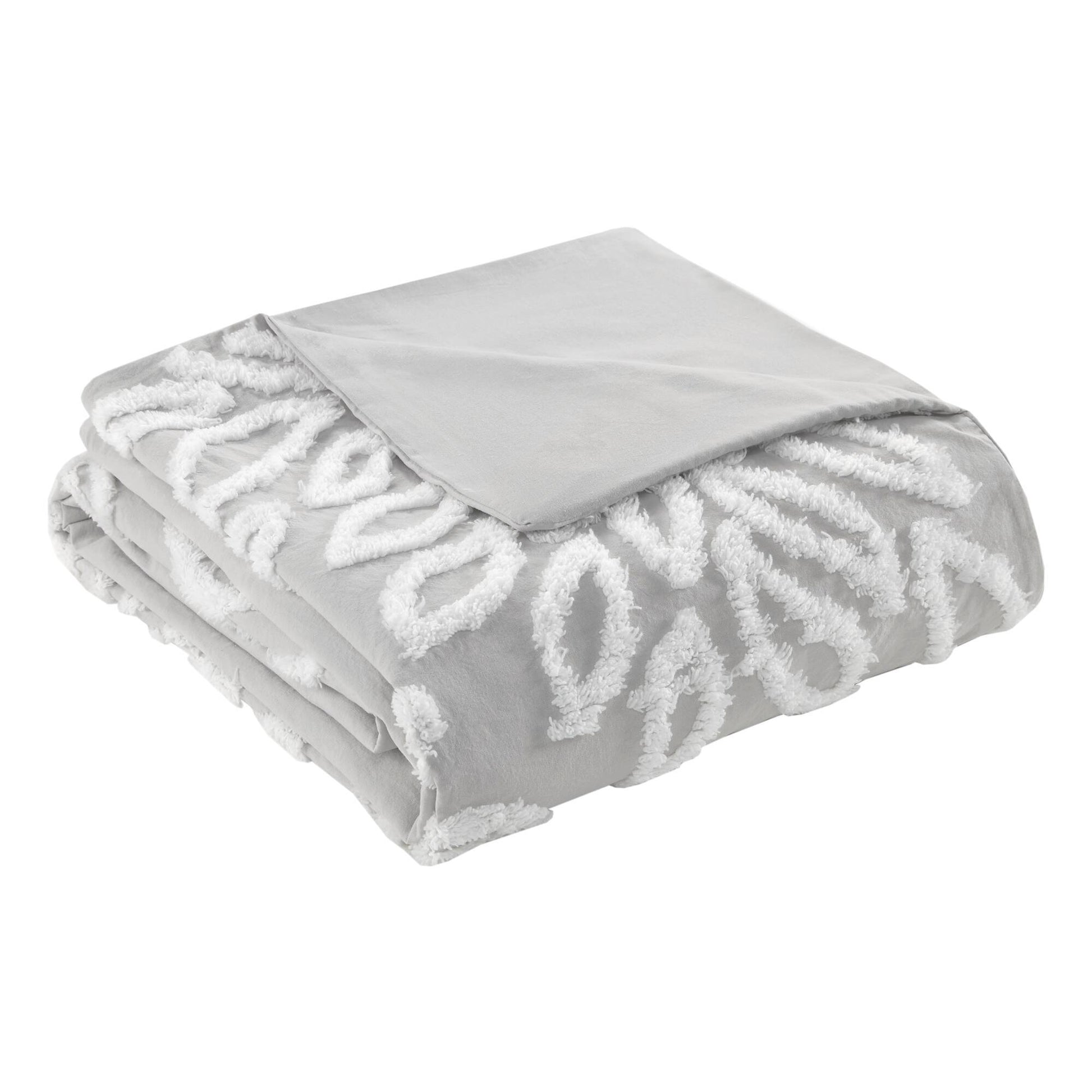 Veronica - 3 Piece Tufted Floral Duvet Cover Set - Gray / White
