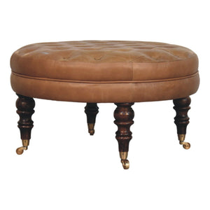 Buffalo - Round Ottoman With Castor Legs - Brown