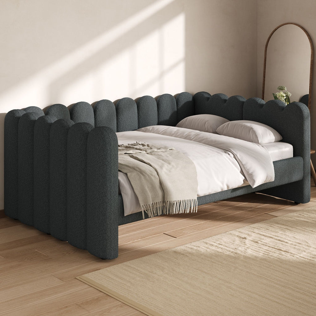 Upholstered Daybed With Curved Ribbed Panel Design