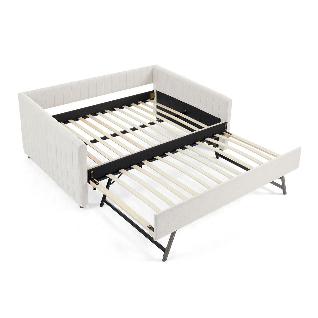 Upholstered Daybed With Trundle With Vertical Stripes