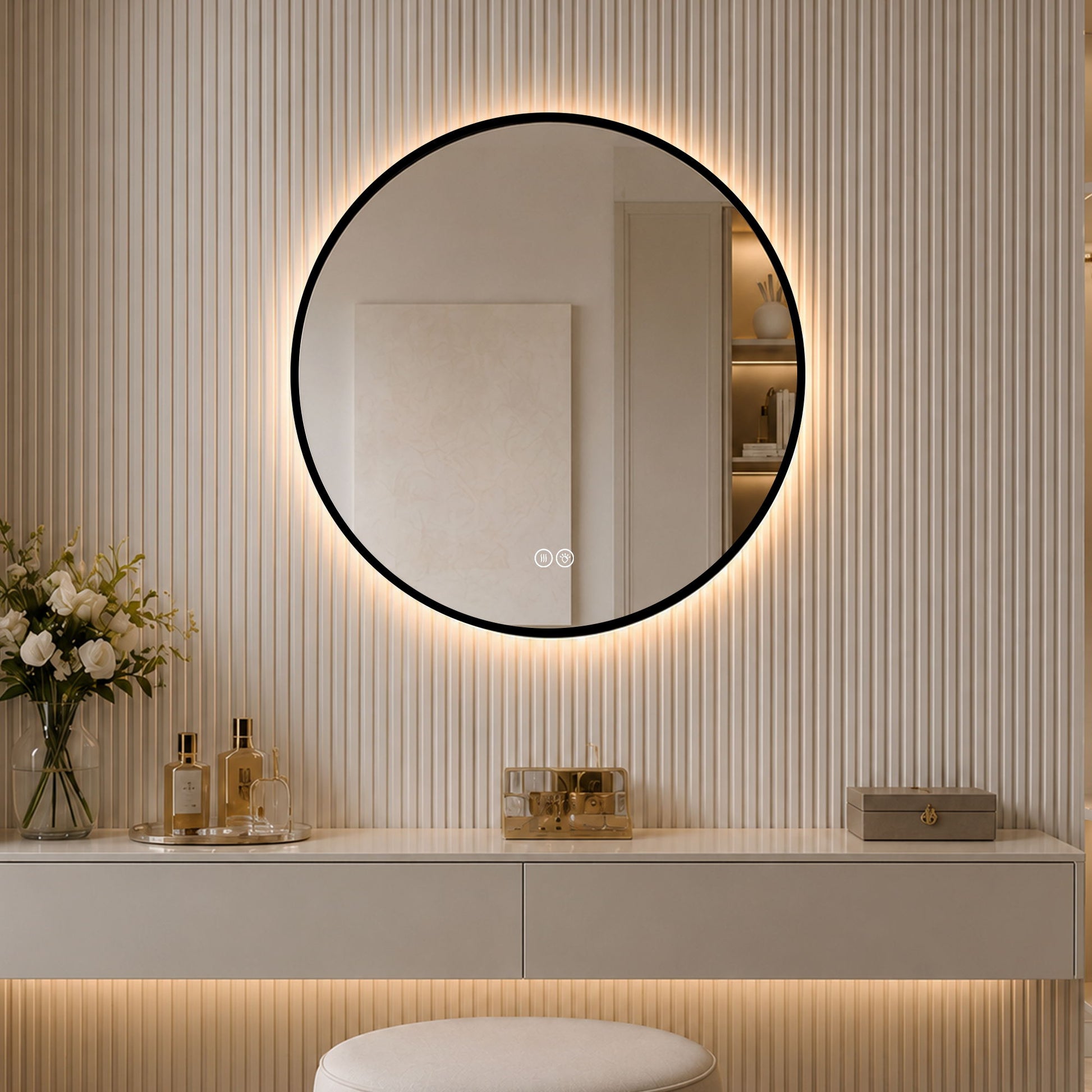 Round Framed Dimmable ED Bathroom Mirror With Anti Fog
