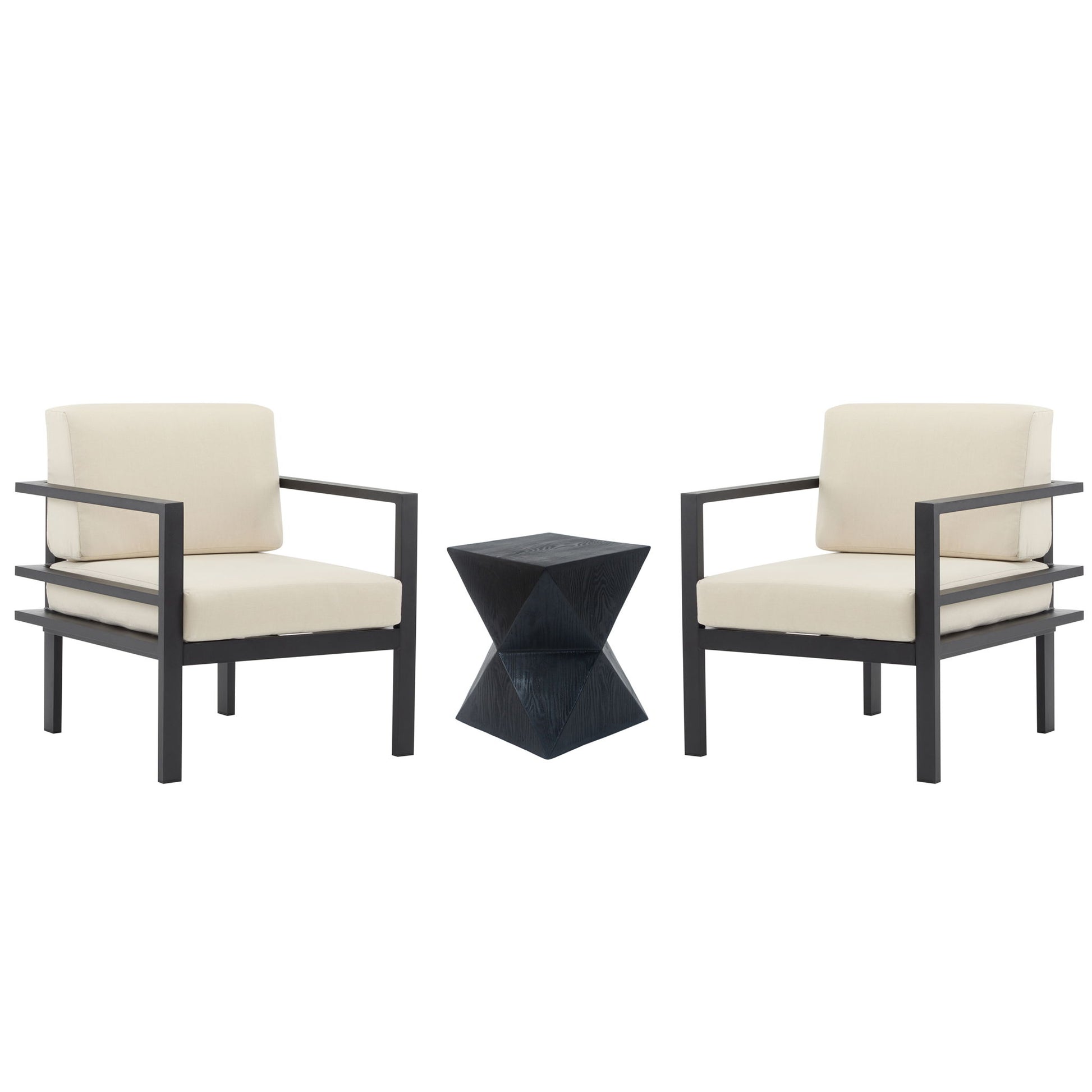 Modern 3 Piece Outdoor Patio Seating Set With Aluminum Frame And Weather Resistant Cushions - Beige / Gray