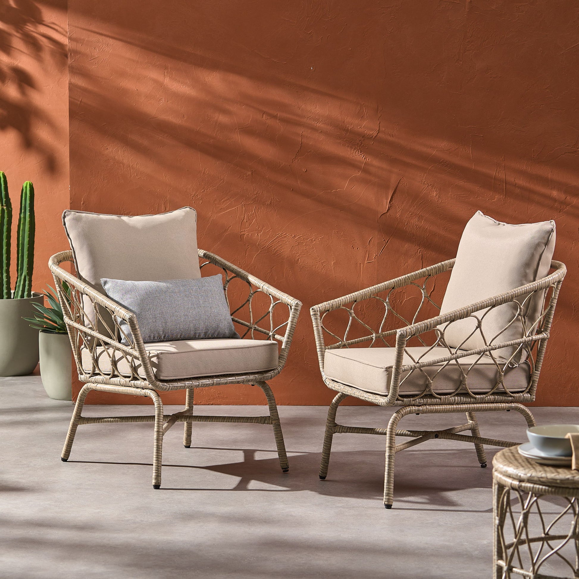 Bruce - Outdoor Club Chair Set With Water Resistant Cushions Rattan And Iron - Brown