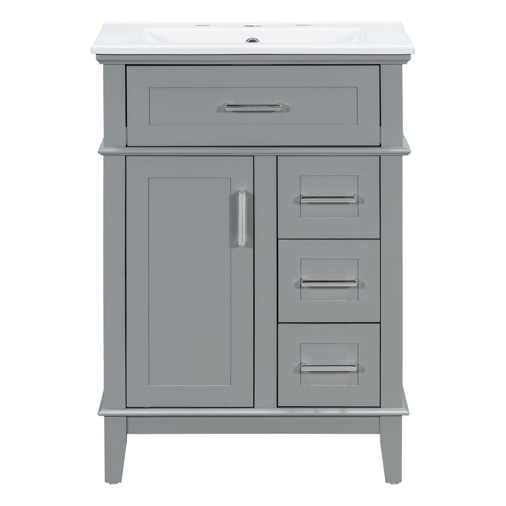 Modern Bathroom Vanity With Sink, Flip Drawer & 3 Drawers, Soft Close Hinges, Adjustable Shelf