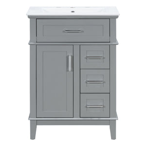 Modern Bathroom Vanity With Sink, Flip Drawer & 3 Drawers, Soft Close Hinges, Adjustable Shelf