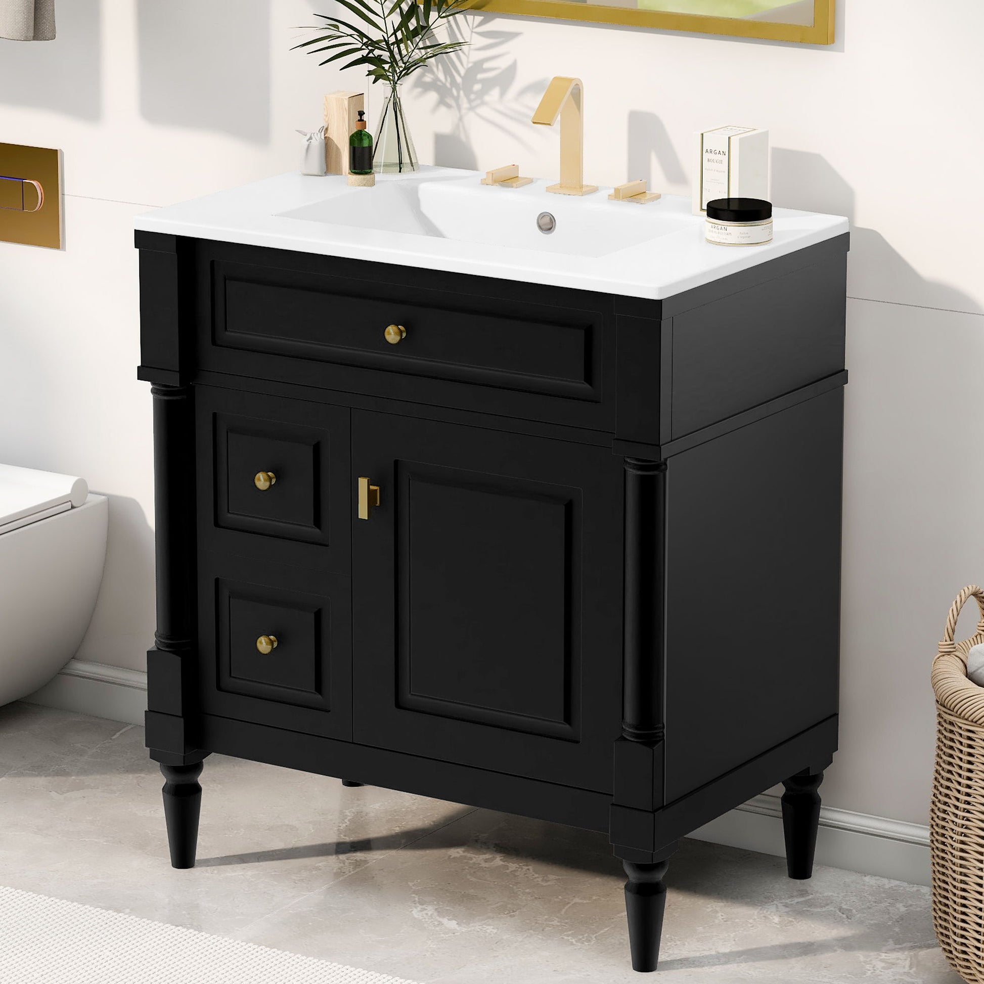 Modern Bathroom Vanity With Sink, Freestanding Cabinet With Flip Drawer & Adjustable Shelf