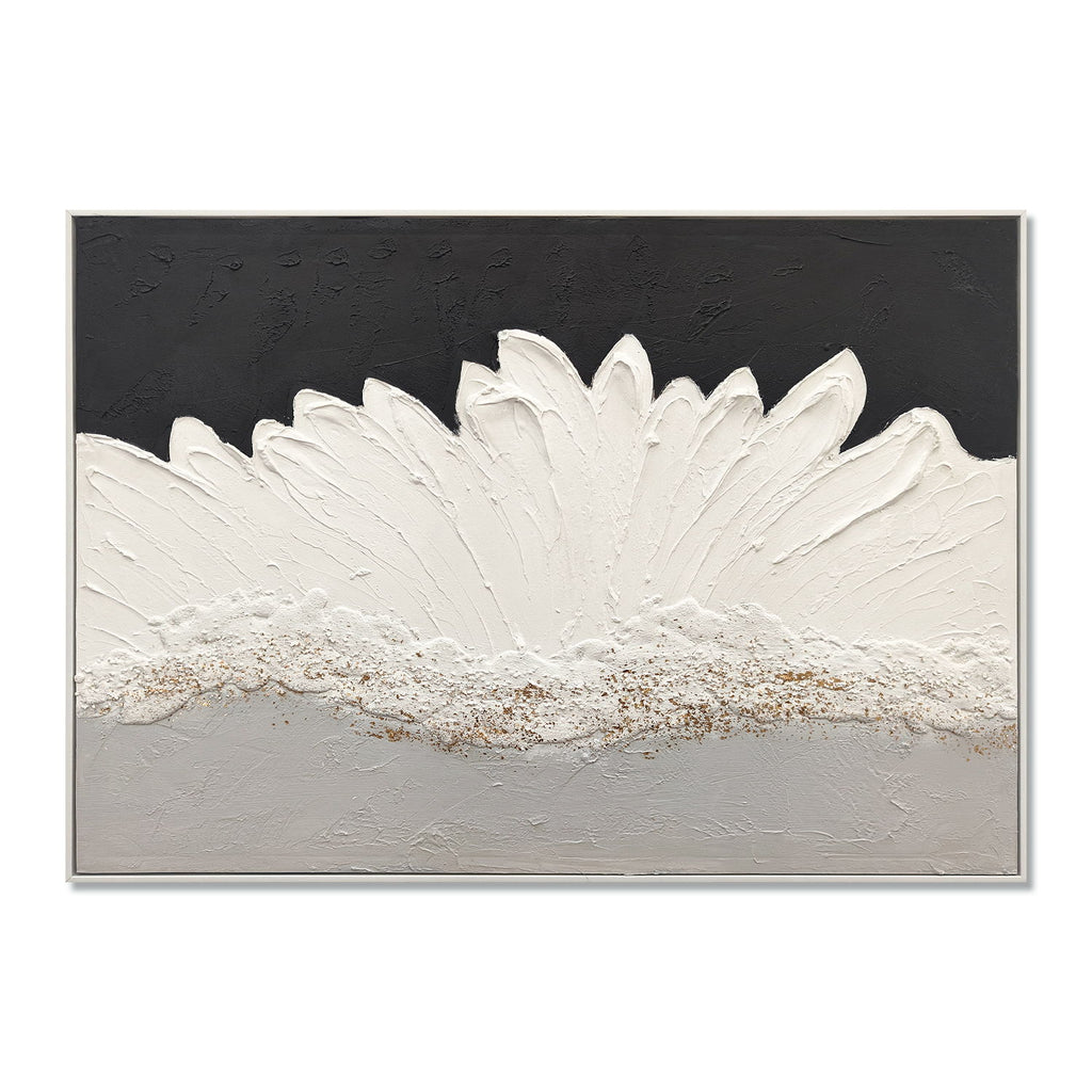 Framed Abstract Wall Art & Thick Textured Canvas Painting With & Accents, Decor For Living Room - Black White