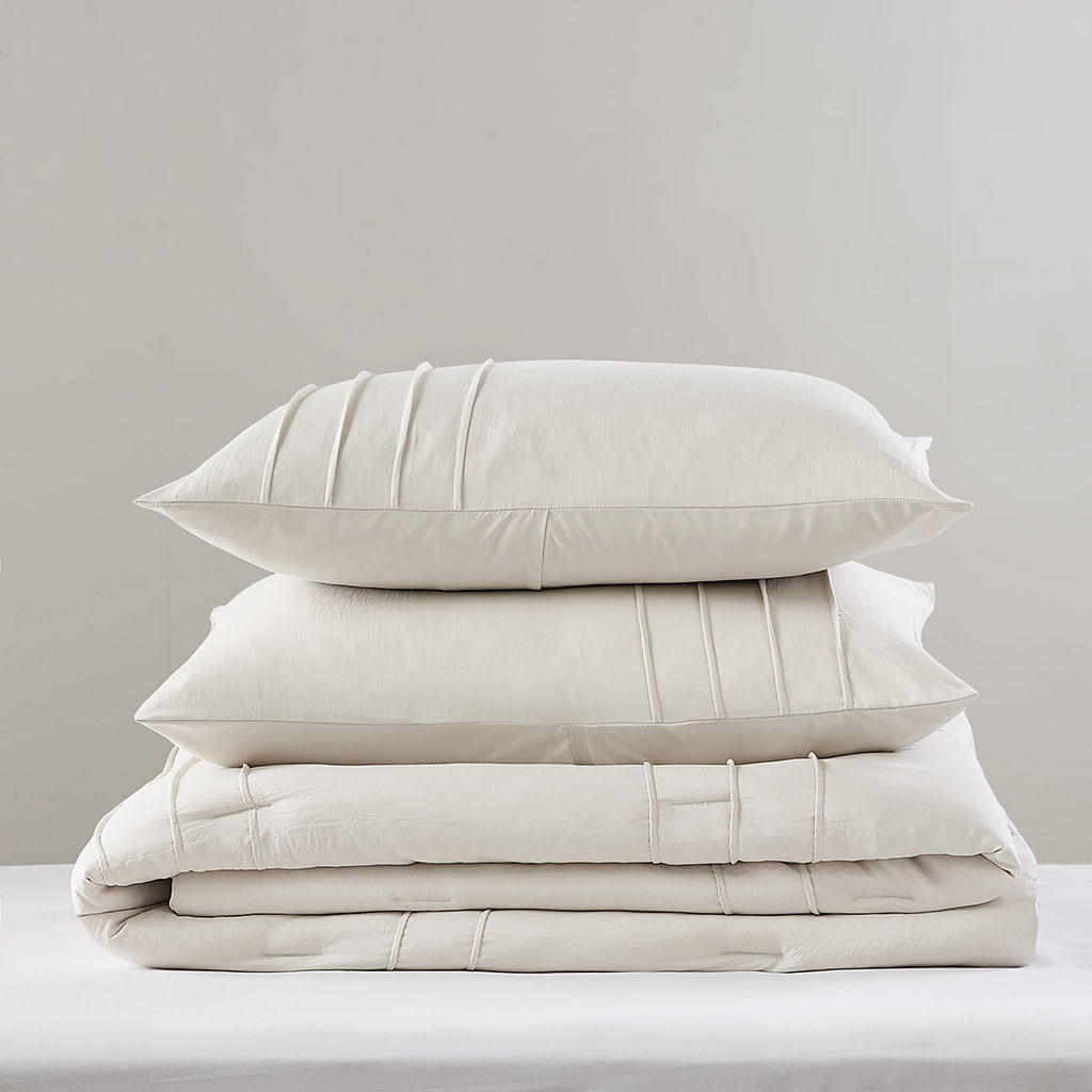Porter - Full Soft Washed Pleated Comforter Set - Neutral
