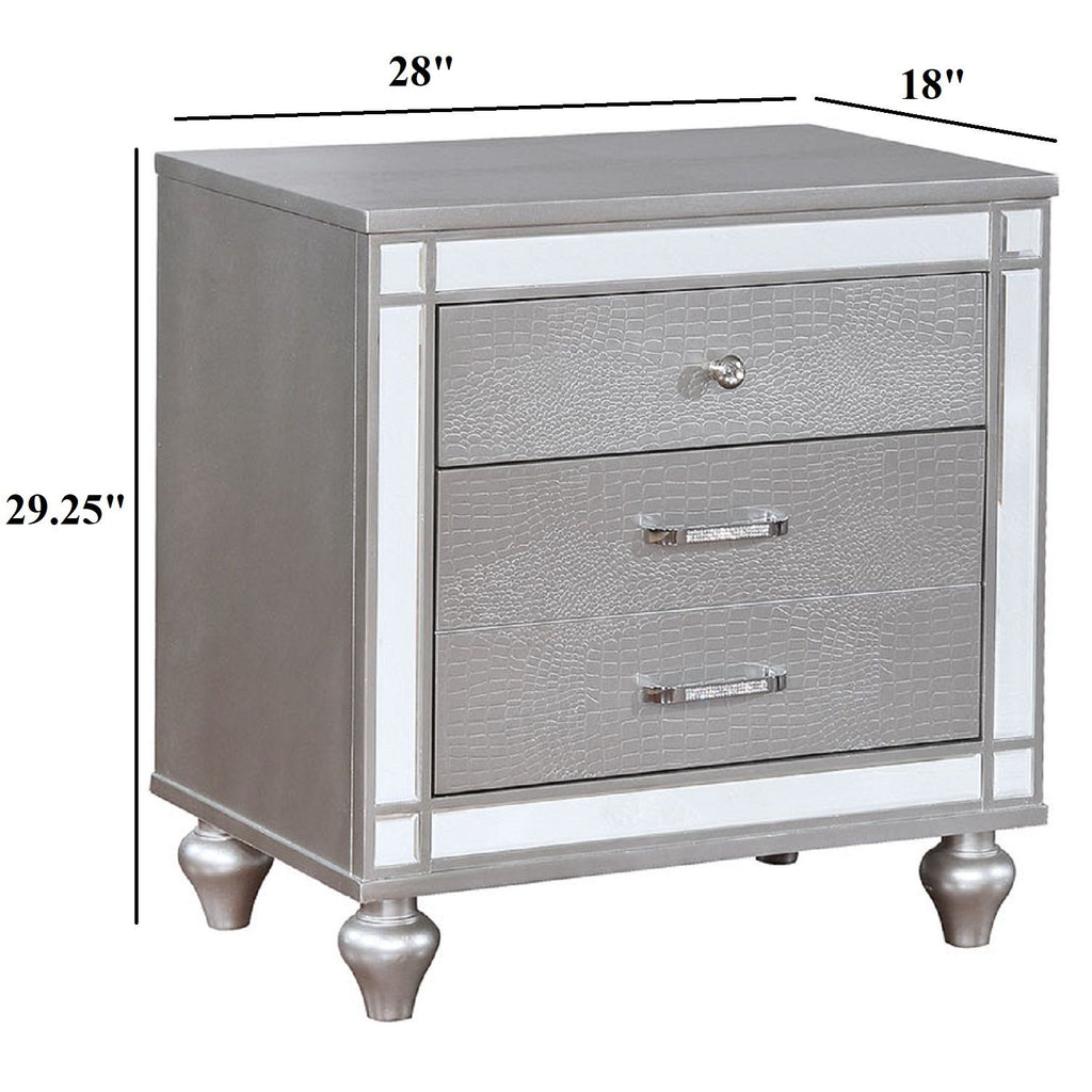 Contemporary Nightstand With Crocodile Textured Trim