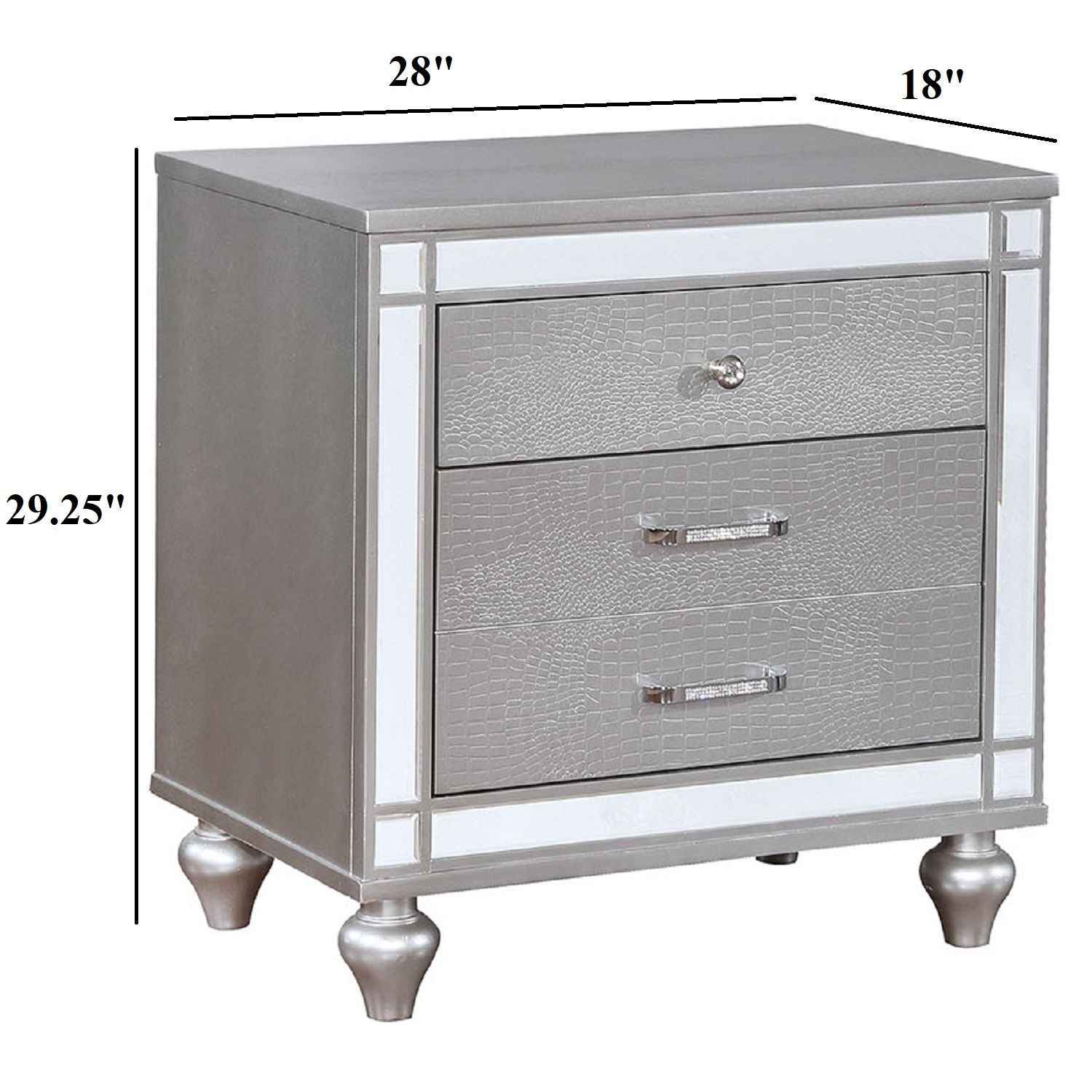 Contemporary Nightstand With Crocodile Textured Trim