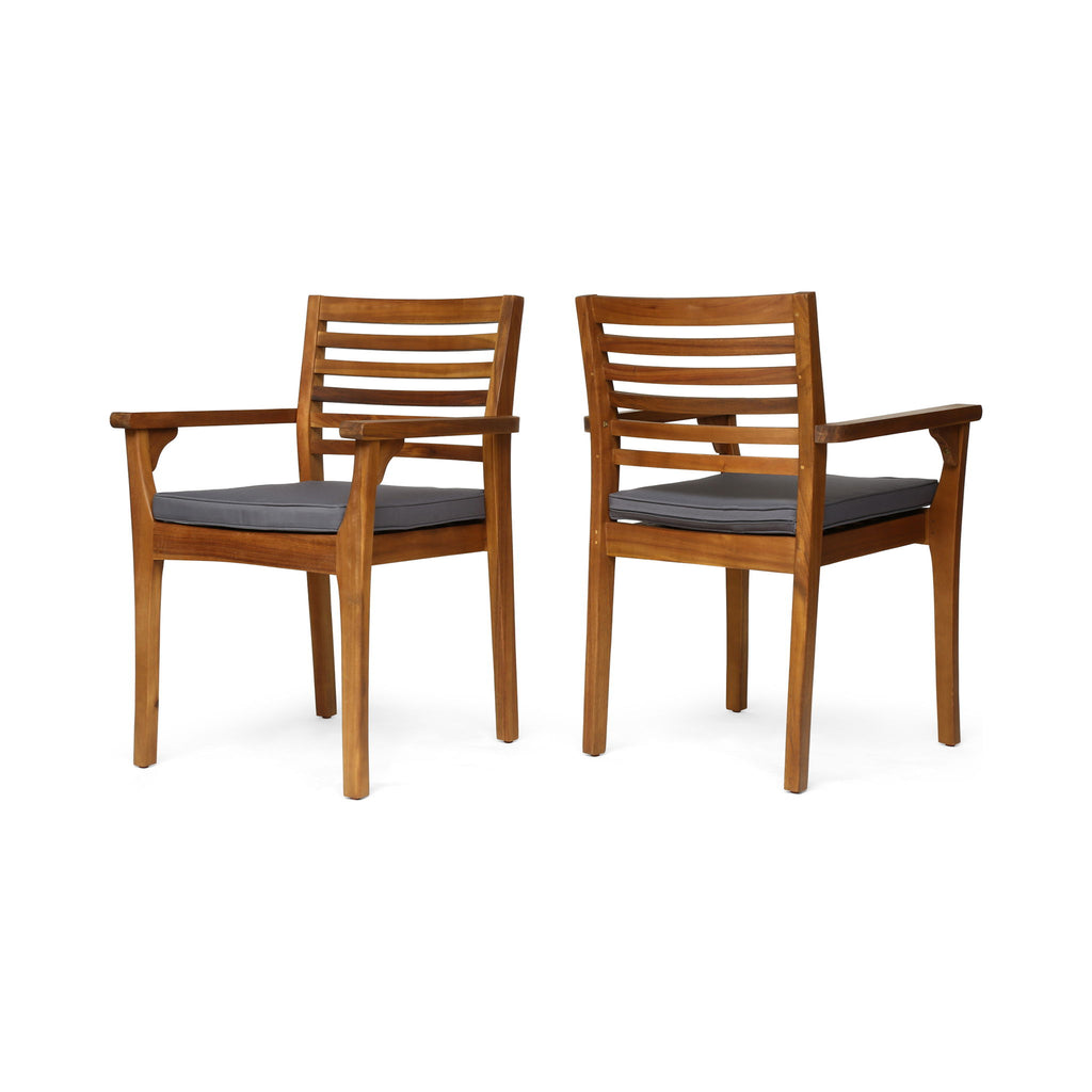 Outdoor Dining Chair With Slat Back And Acacia Wood Frame (Set of 2) - Gray / Teak