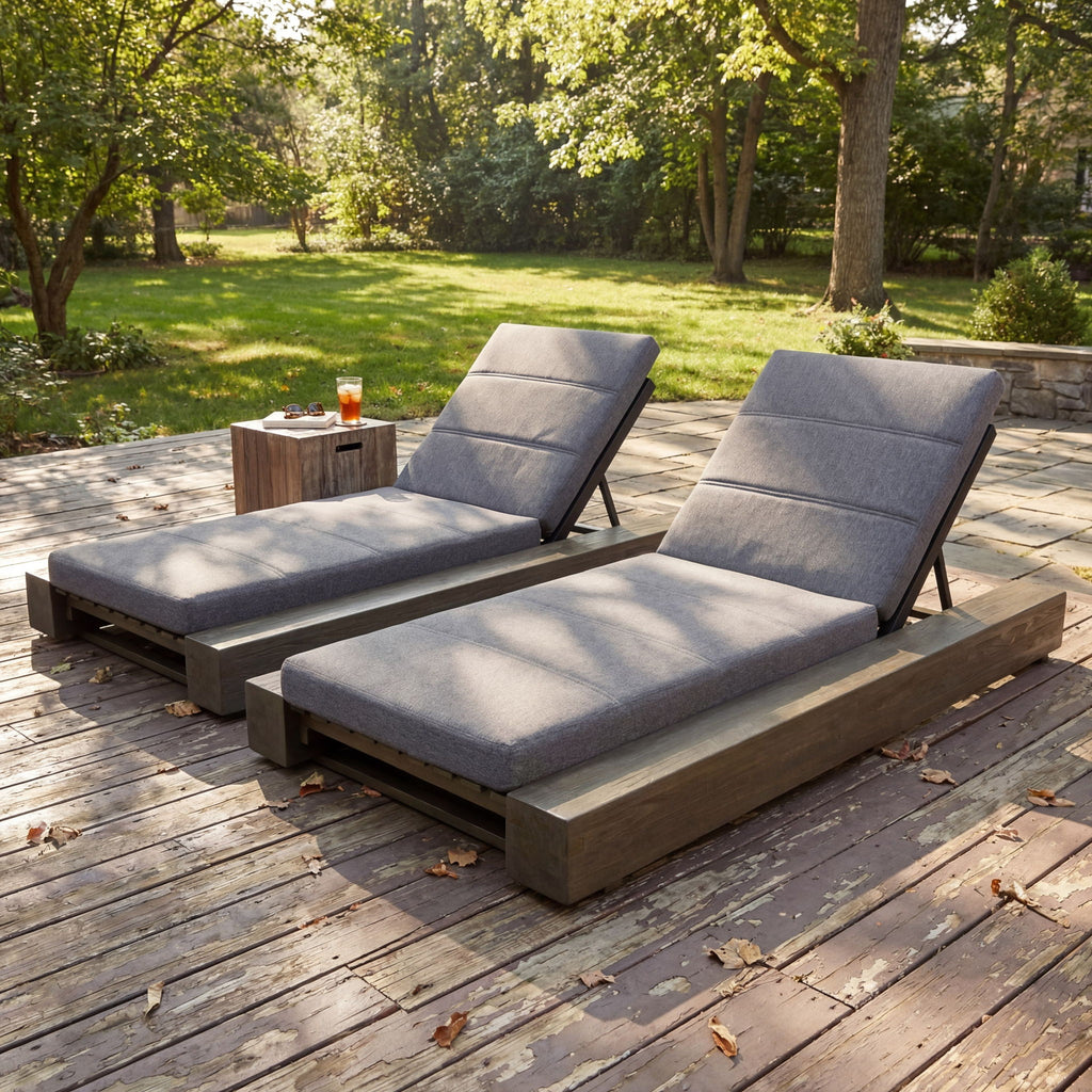 Outdoor Chaise Lounges With Water-Resistant Cushions, Adjustable Backrest