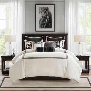 Jarvis - 9 Piece King Embroidery Oversized Duvet Style Comforter Set - Black/White