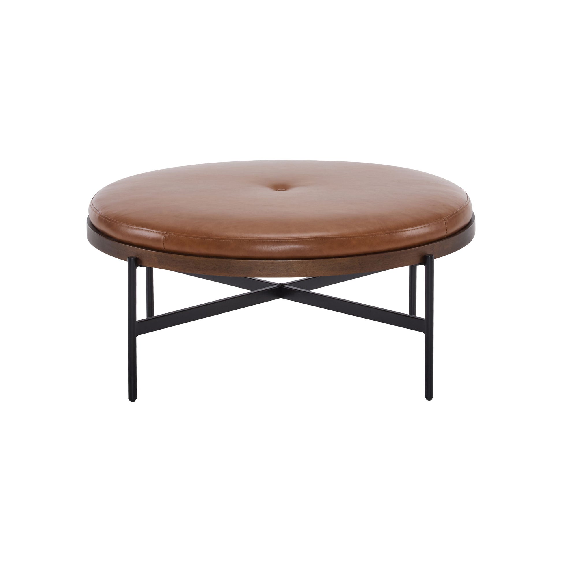 Lyricie - Modern Cocktail Ottoman With Foam Padding And Metal X Base - Brown / Black
