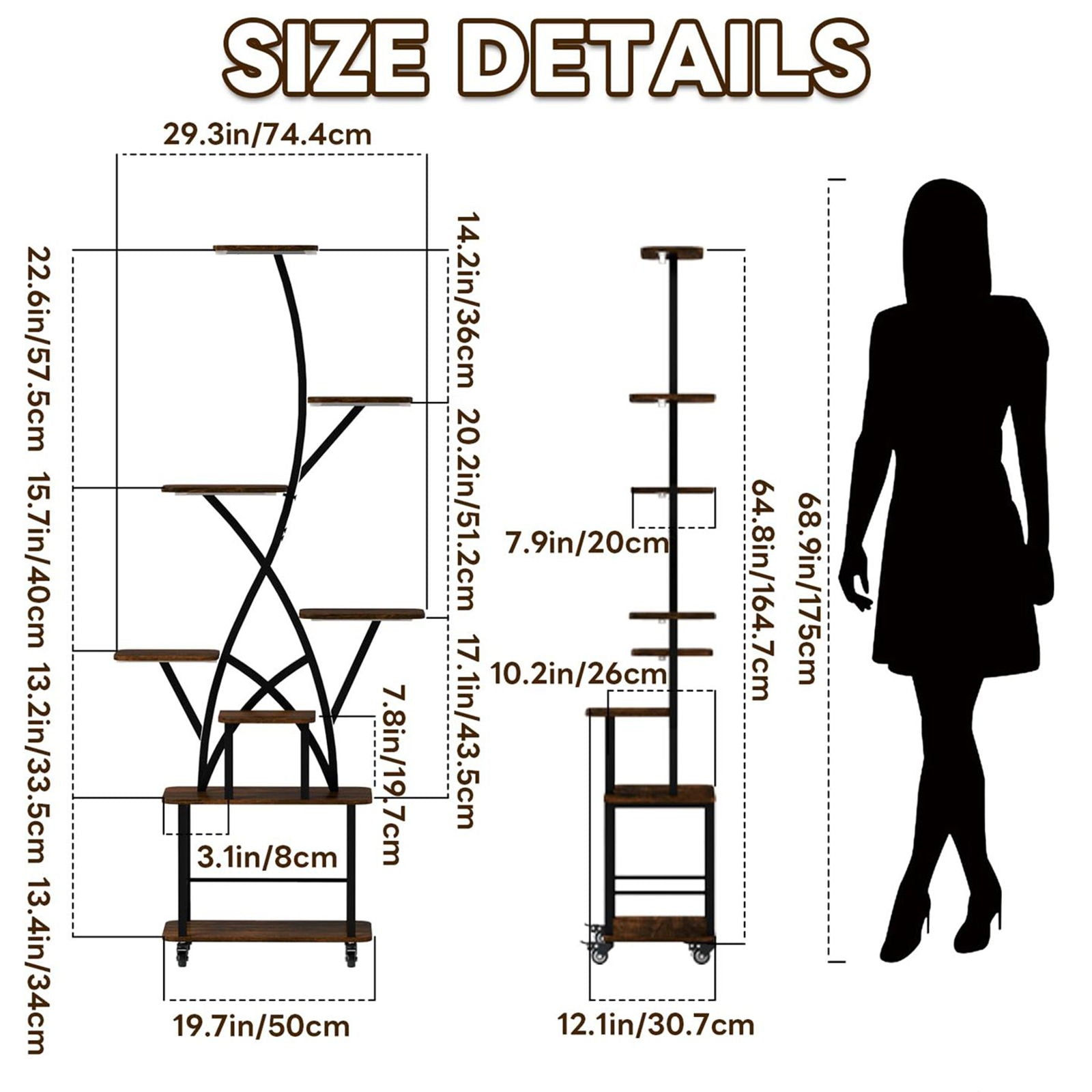 Plant Stand Indoor With Grow Light, 8 Tiered Tall Indoor Plant Shelves For Multiple Plants - Walnut / Black