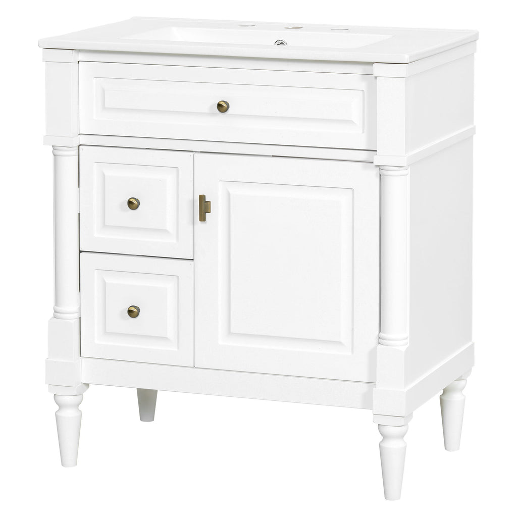 Modern Bathroom Vanity With Sink, Freestanding Cabinet With Flip Drawer & Adjustable Shelf