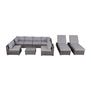 8 Person Rattan Wicker Patio Seating Group With Plush Cushions - Gray Mix