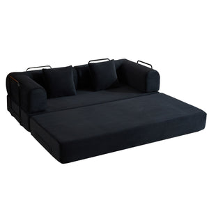 Convertible Sleeper Sofa Bed With Cylindrical Pillow, With Fixed Shape Frame