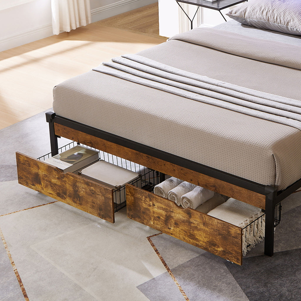 Modern Style Full Bed Drawers With Wheels Storage Solution - Brown / Black